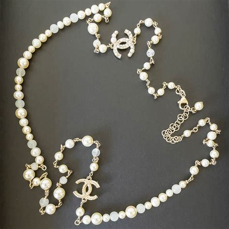 faux chanel long pearl necklace.